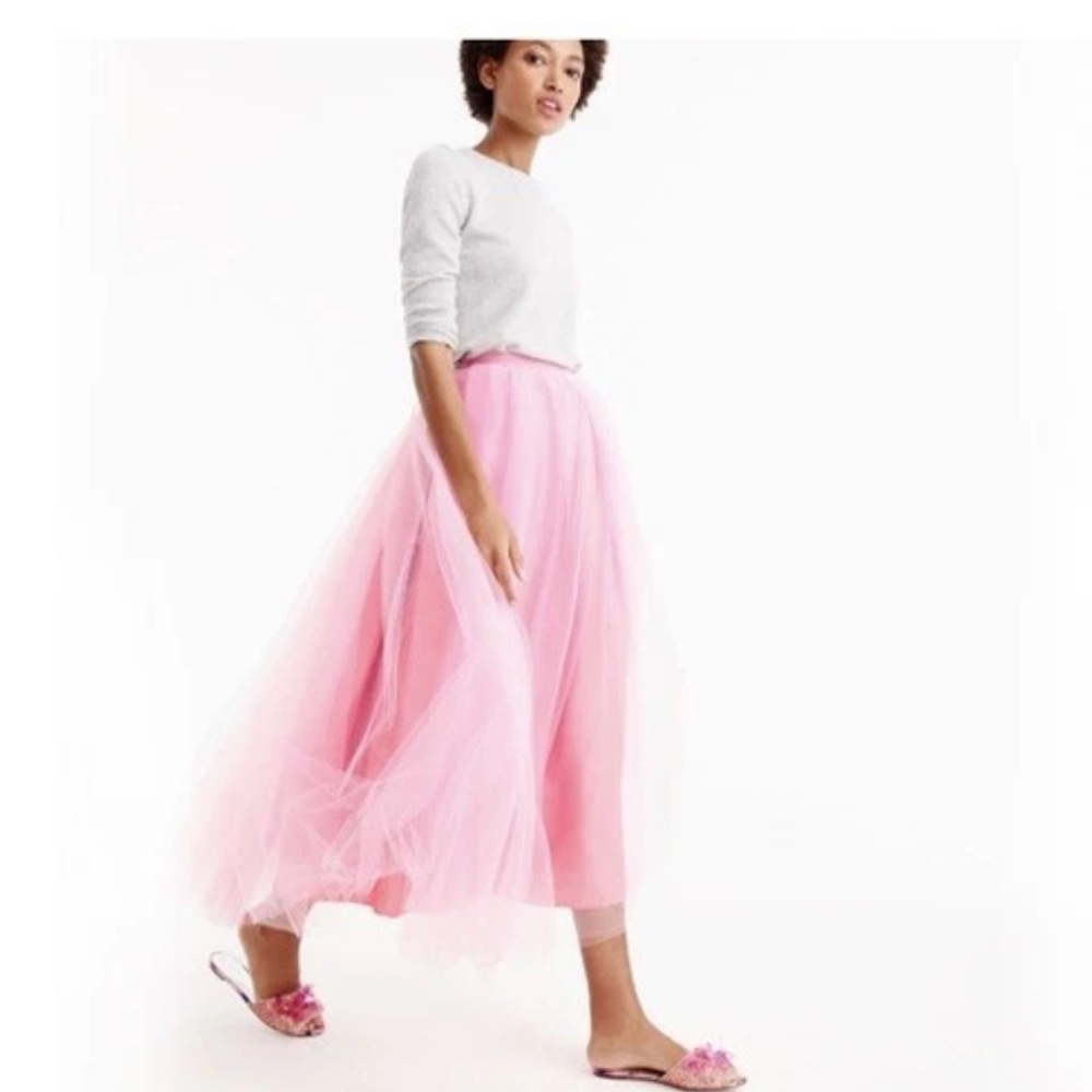 J. Crew Pink Tulle Midi Skirt